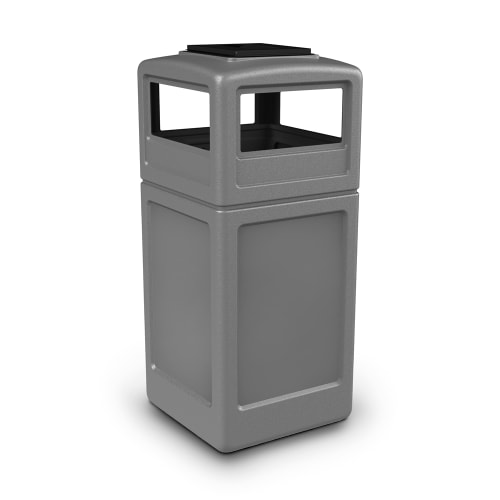 Commercial Zone PolyTec 42 Gallon Trash Container with Ashtray Lid, Gray